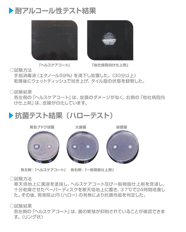 病院用床ワックス「ヘルスケアコート」の特徴 病院用床ワックス「ヘルスケアコート」の特徴