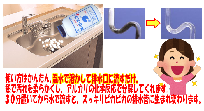シンクの配水管掃除に「ピーピースルーF」